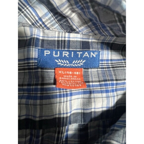 Puritan Shirt Men’s Extra Large Button Down Short Sleeve Blue Plaid - Picture 4 of 10